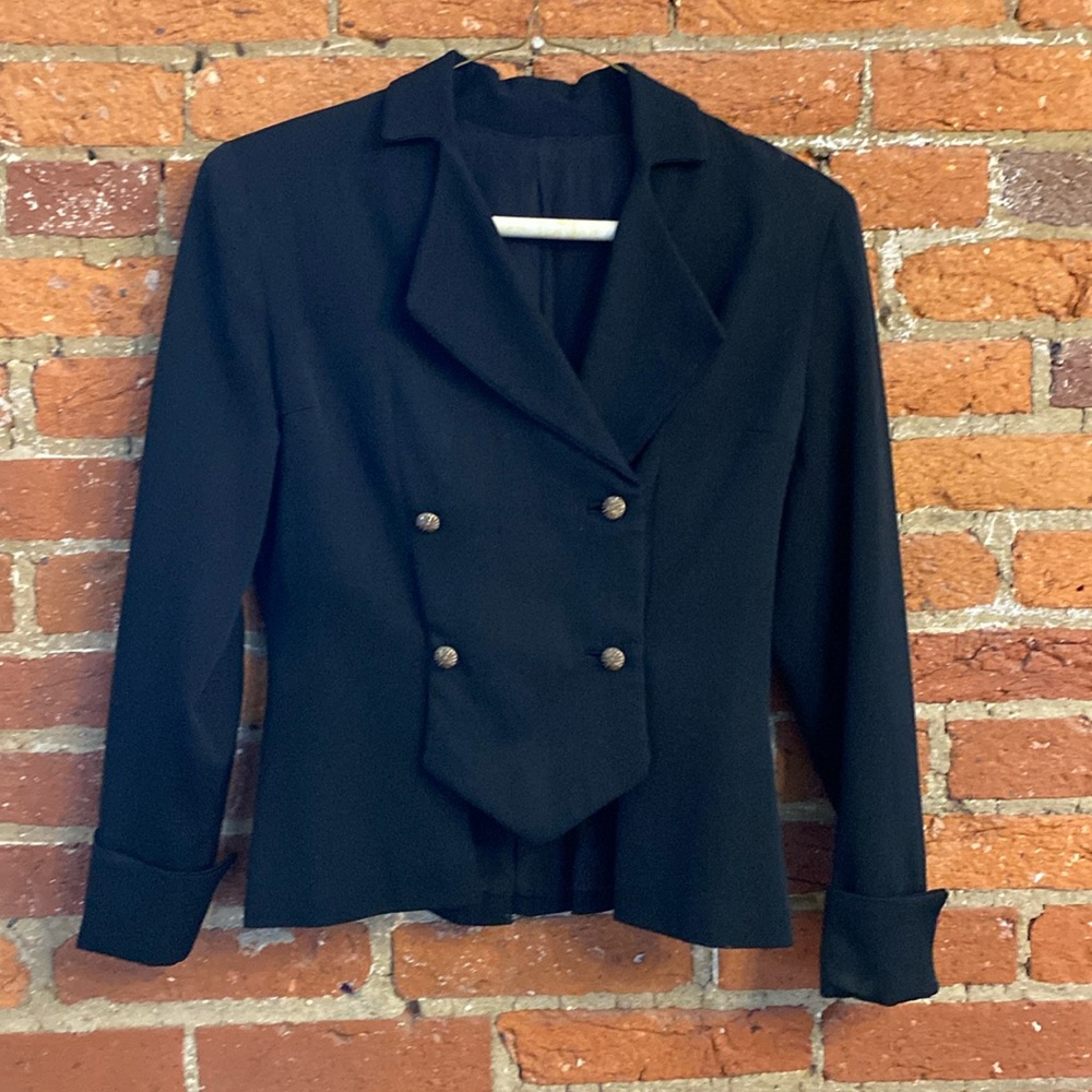 Vintage 1940s Unique/Elegant Black DoubleBreasted Women's Jacket & A-line Skirt